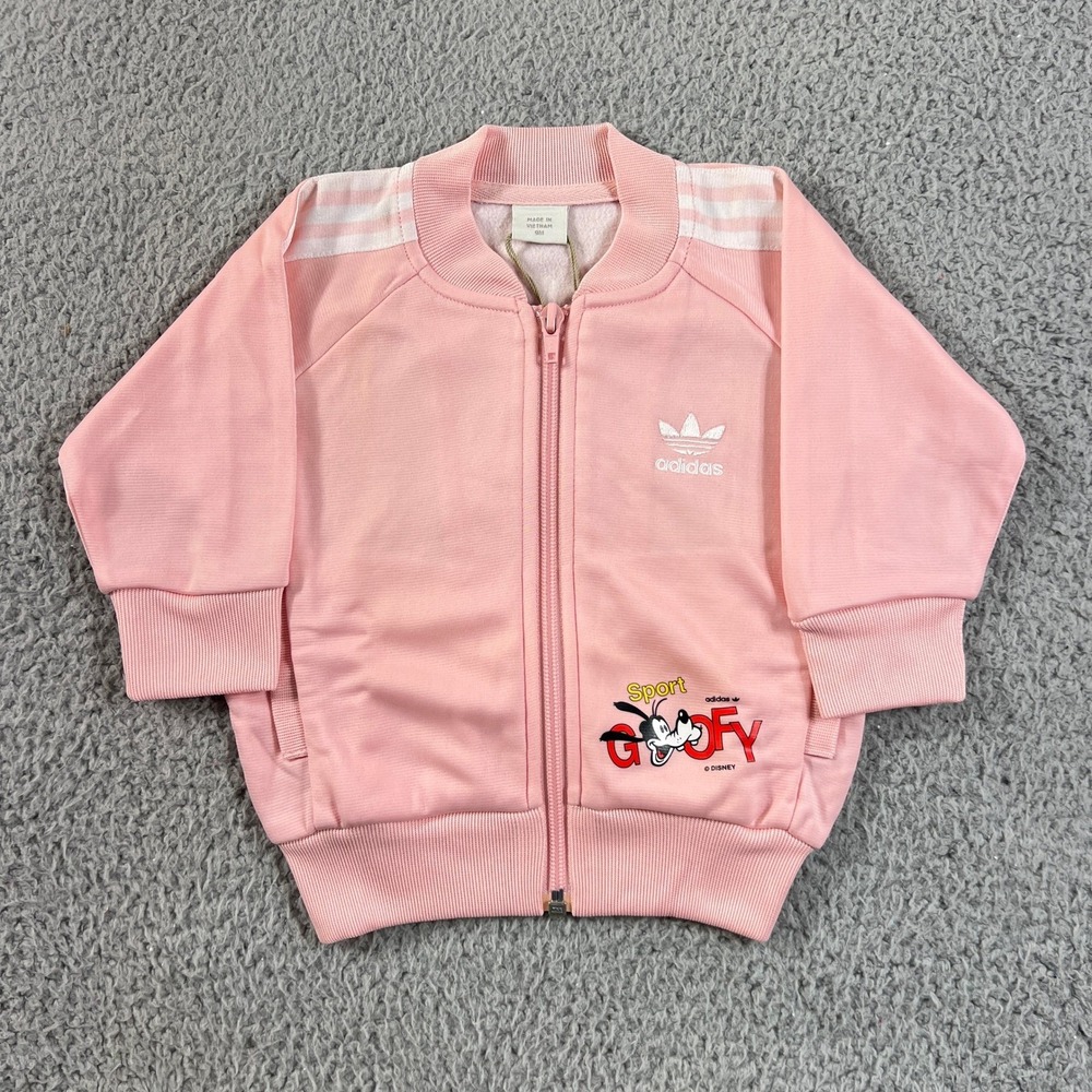 Adidas Goofy Superstar Tracksuit Kids 9M Pink Disney Zip Jacket Pants Vintage